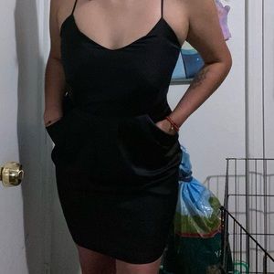 Spaghetti strap black dress with pockets